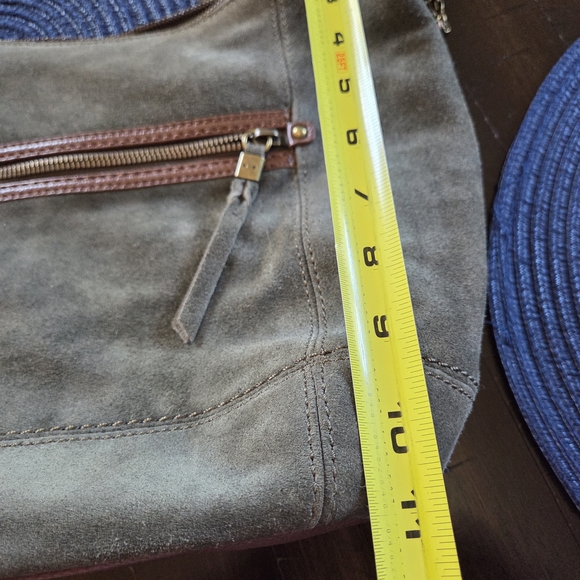 The Sak Olive Green Suede Shoulder Bag with Brown Leather Trim - Picture 12 of 16